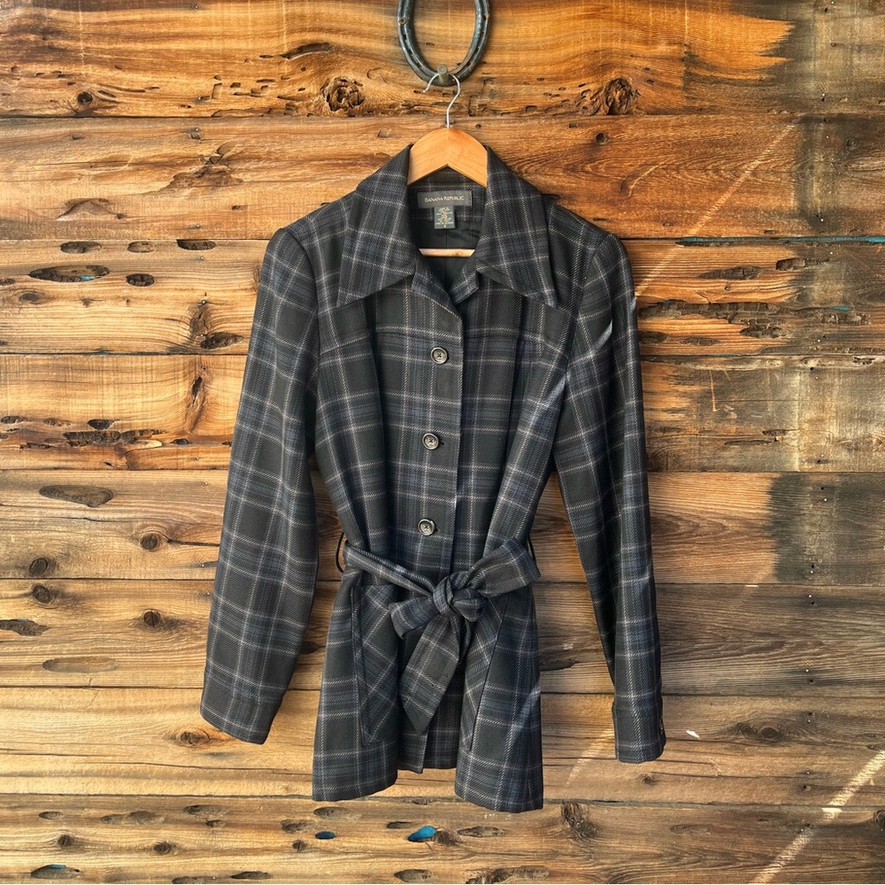 BANANA REPUBLIC | Worsted Wool Plaid Belted Women's Jacket 8